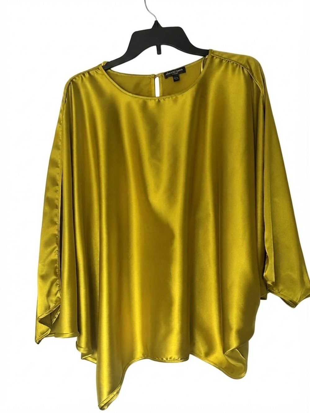 cha cha vente Satin Asymmetric Blouse in Chartreuse Yellow- mustard color